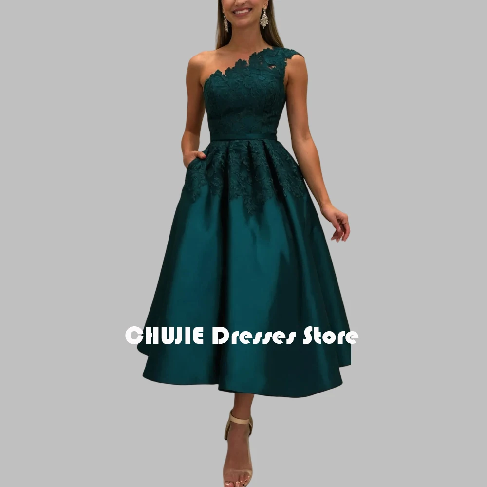

Peacock Satin Tea Length Mother of The Bride Dresses For Woman Applique Prom Ball Gowns Customized Wedding Party Evening Dress