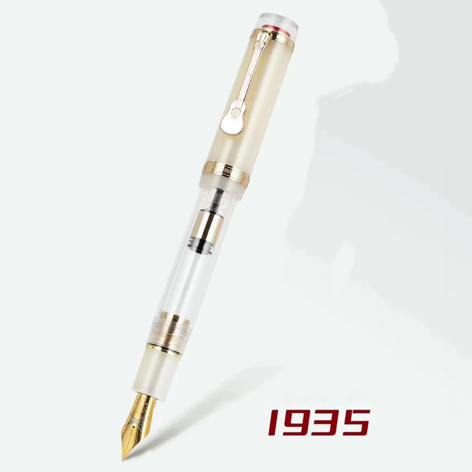 Jinhao 1935 Tiandao Series Fountain Pen #8 F/M Nib with Guitar Clip, Transparent and Resin Writing Pen & Large Converter