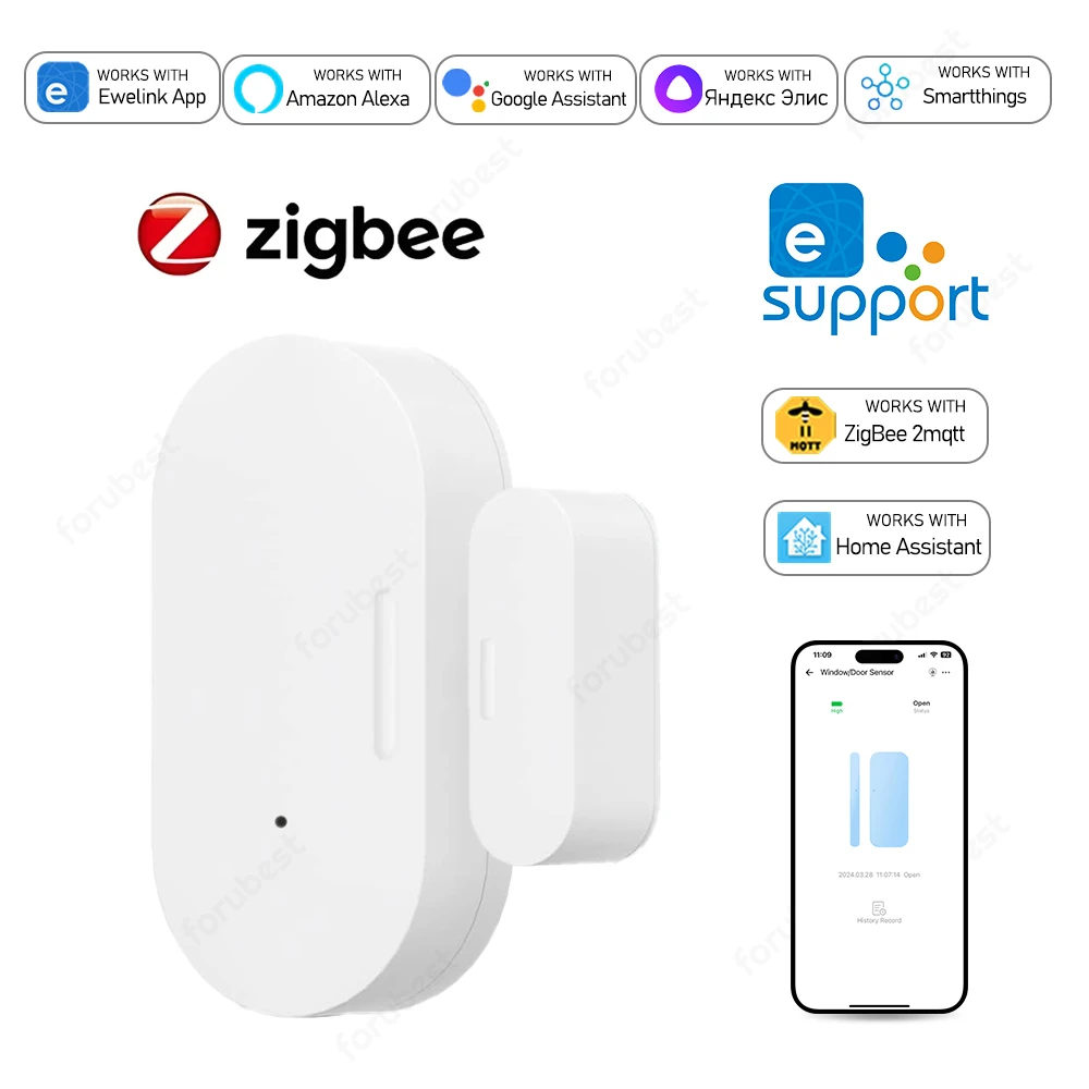 Датчик открытия окон и дверей ZigBee, беспроводная охранная сигнализация, работает с приложением Ewelink Alexa Zigbee2mqtt