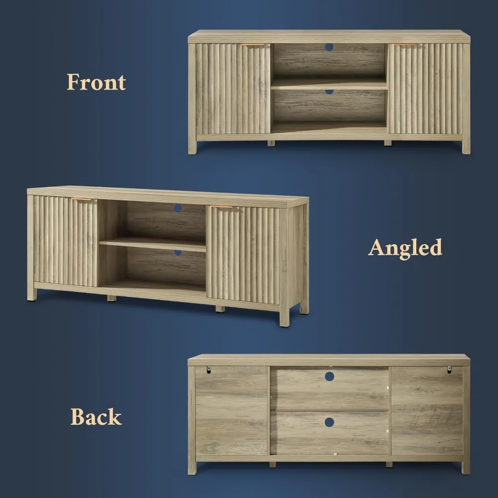 حامل تلفزيون مخدد لغرفة المعيشة، مركز ترفيه عالي التحمل مع مساحة تخزين، حامل تلفزيون حديث لمنتصف القرن لـ 50/55/6