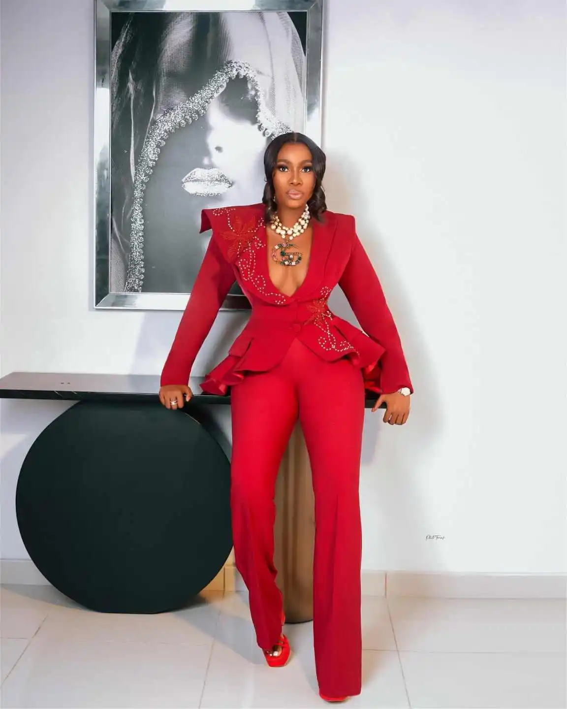 Designer Moeder Van De Bruid Broek Past Parels Kralen Plooien Avondfeest Vrouwen Smoking Voor Bruiloft Banket 2-delig