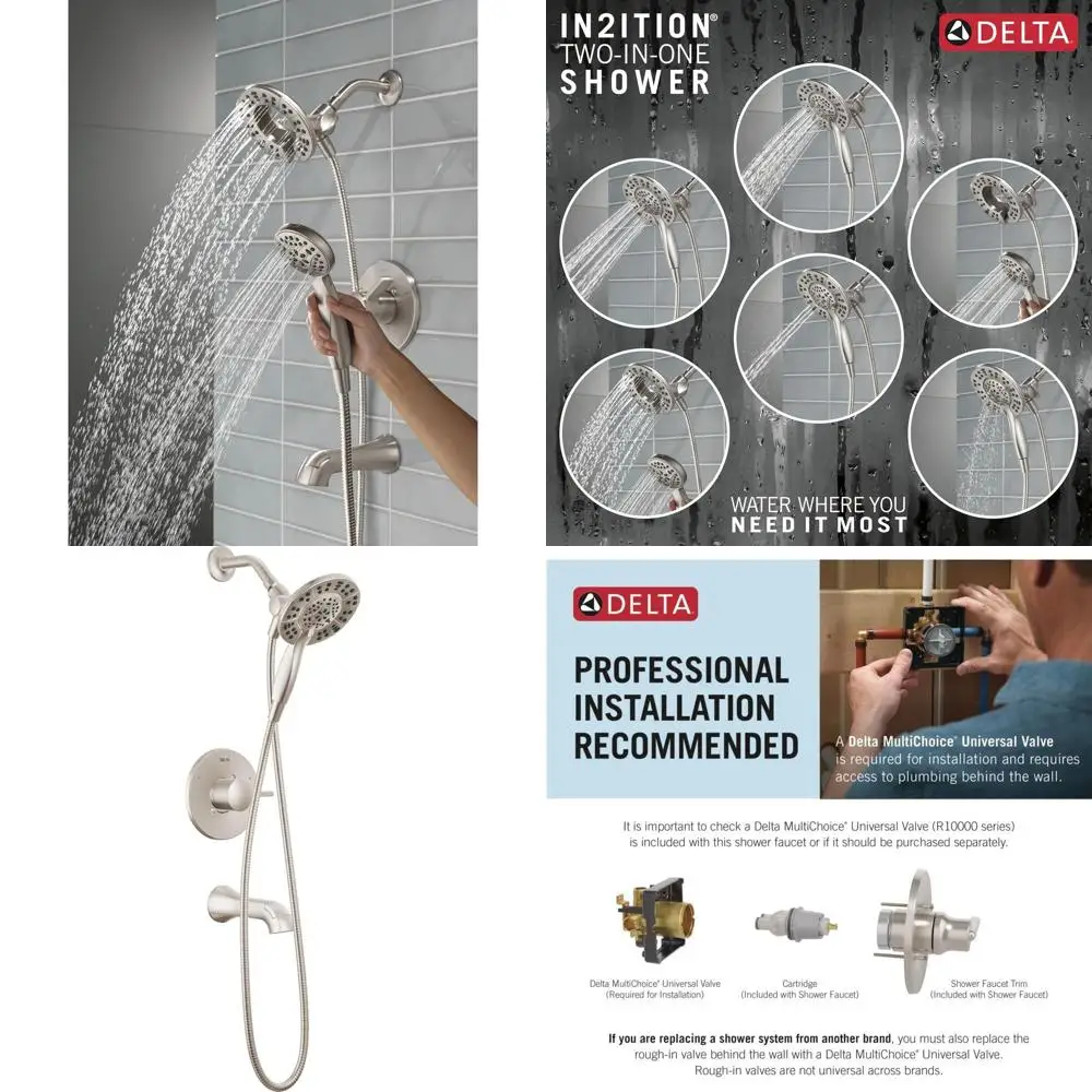 

Single-Handle Tub and Shower Faucet Set with Dual Shower Head, Brushed Nickel Finish