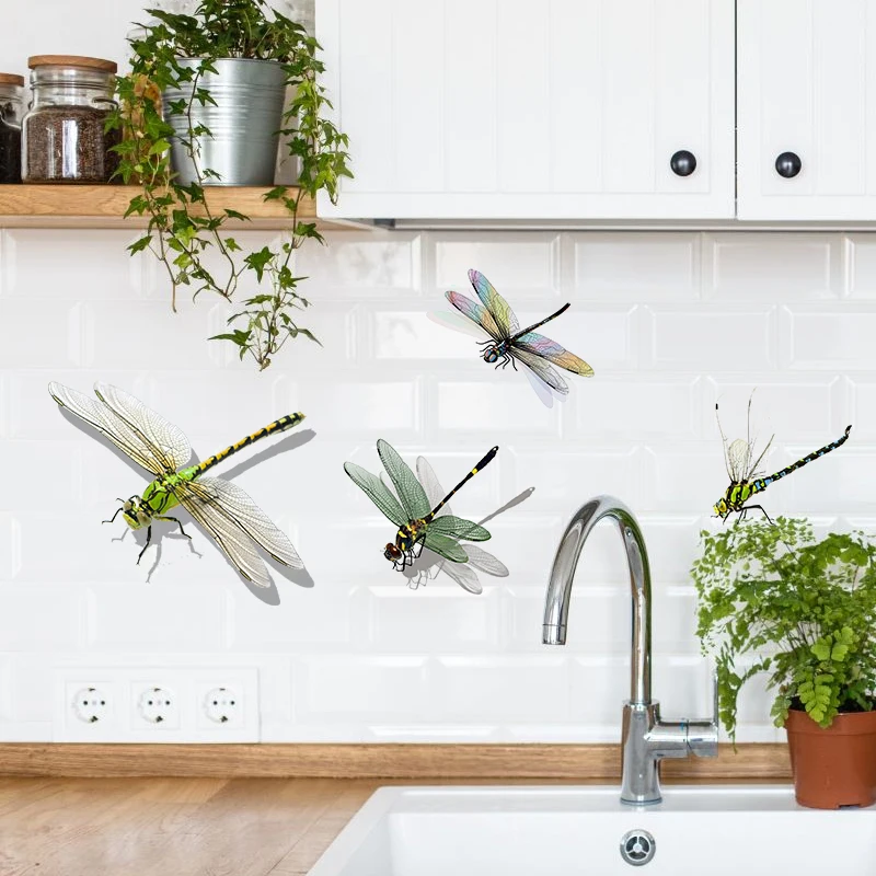 Pegatina de pared de libélula de insectos realistas, calcomanías de decoración para el Hogar, baño, inodoro, sala de estar, armario, refrigerador, M247