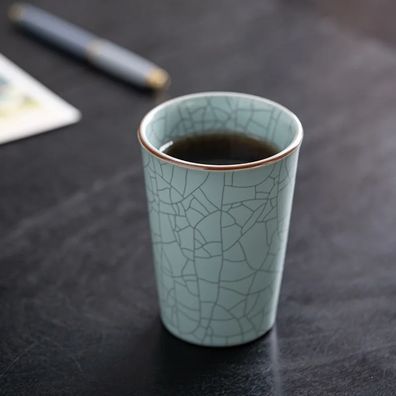 Handmade Ru Kiln Blue White Master Tea Cup Large Ceramic Mug Personal Drinking Cup Home Office Kung Fu Tea Set Gift Box