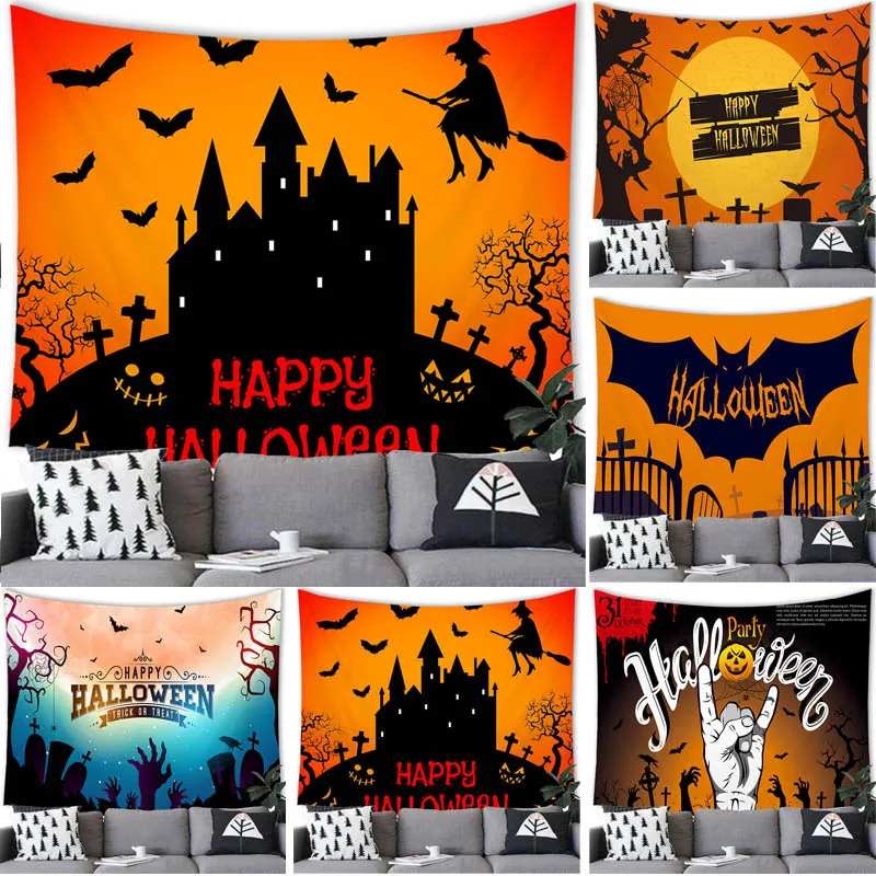 

Halloween Decor Tapestry Wall Hanging Happy Halloween Demon Pumpkin Bat Tapestry Party Home Background Decoration Wall Decor