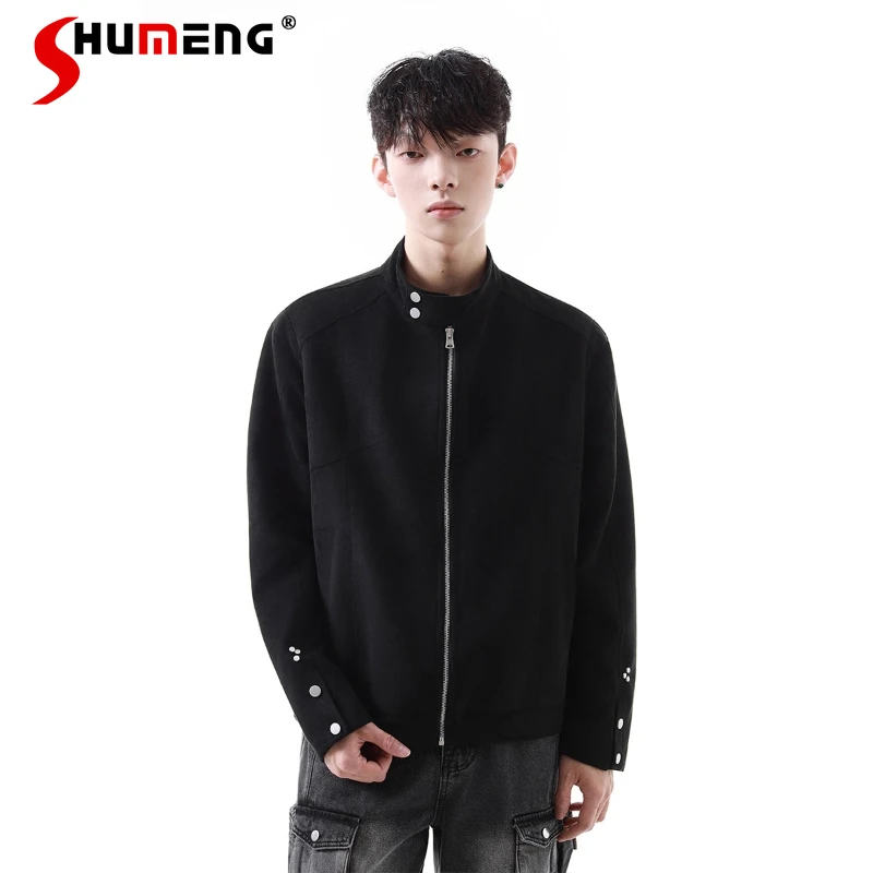 

Мужчины Женщины 2025 Осень Новые однотонные куртки с воротником-стойкой Американский стиль Ретро Куртка с длинным рукавом и пуговицами Шикарные пальто