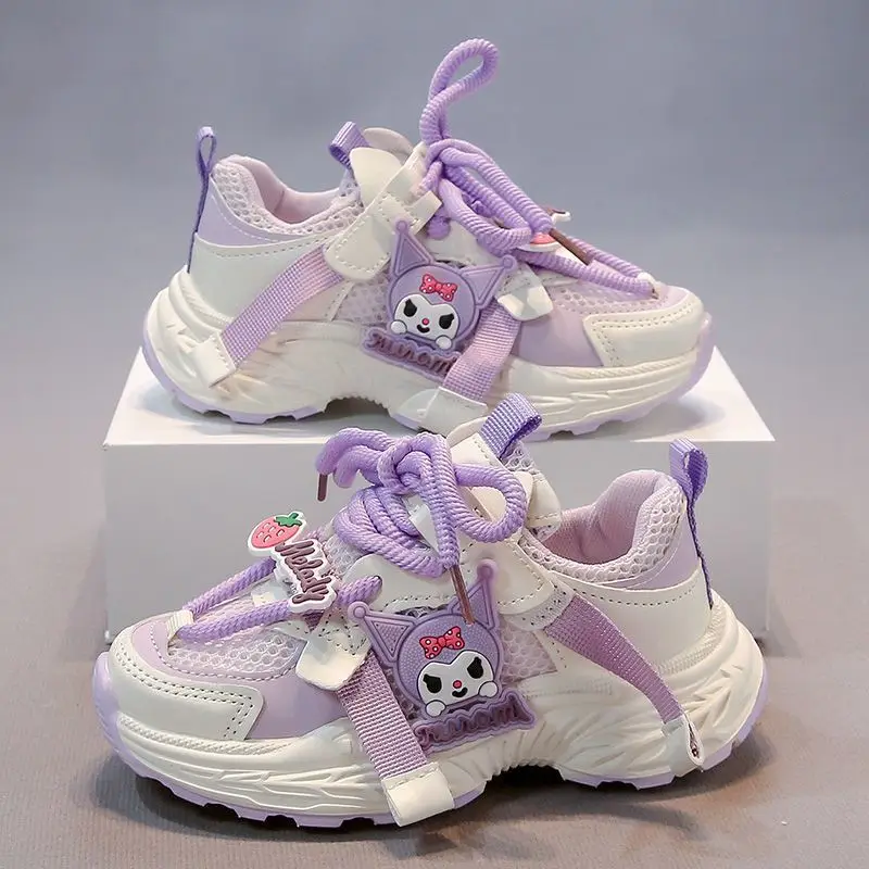 Летняя детская повседневная спортивная обувь Kawaii Sanrio для девочек и мальчиков милые дышащие сетчатые кроссовки Kuromi подарки Фото №6