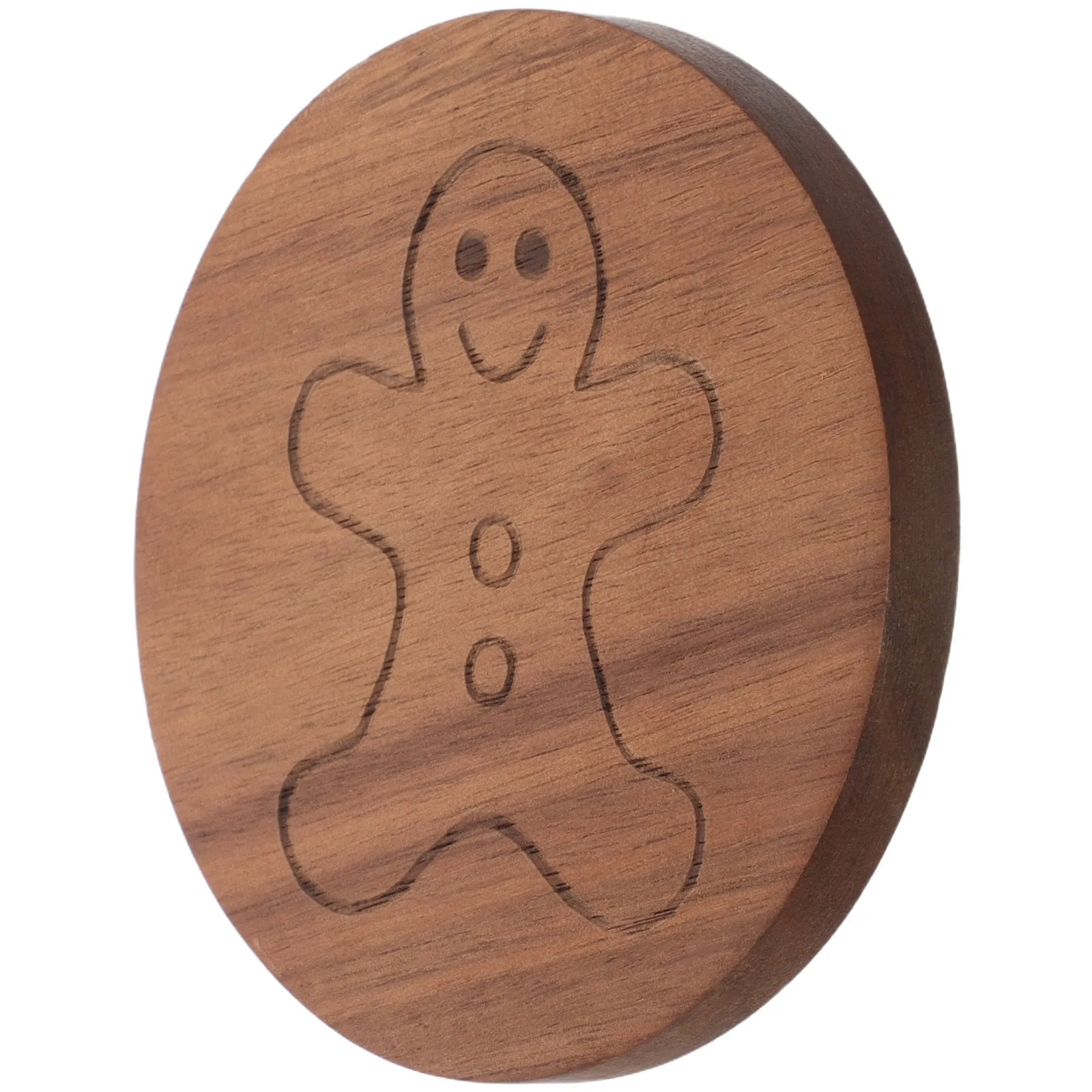 Gingerbread Man Cup Coaster Handmade Round Wooden Xmas Mat Premium Acacia Insulation Hot Drinks Pad Rustic Farmhouse Holiday