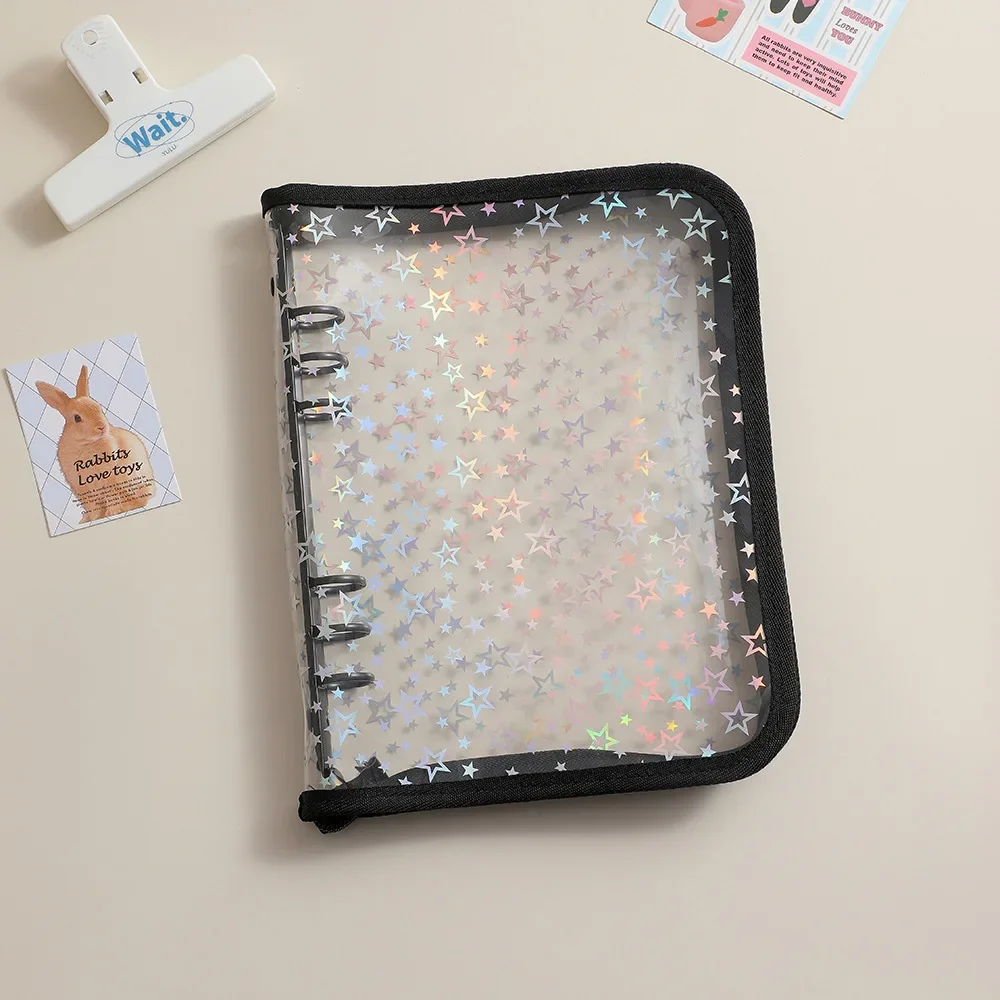 A5 Laser Star Zipper Binder Collect Book Refill Organizer DIY Journal Dairy Transparent Kpop Idol Photo Album Kawaii Stationery