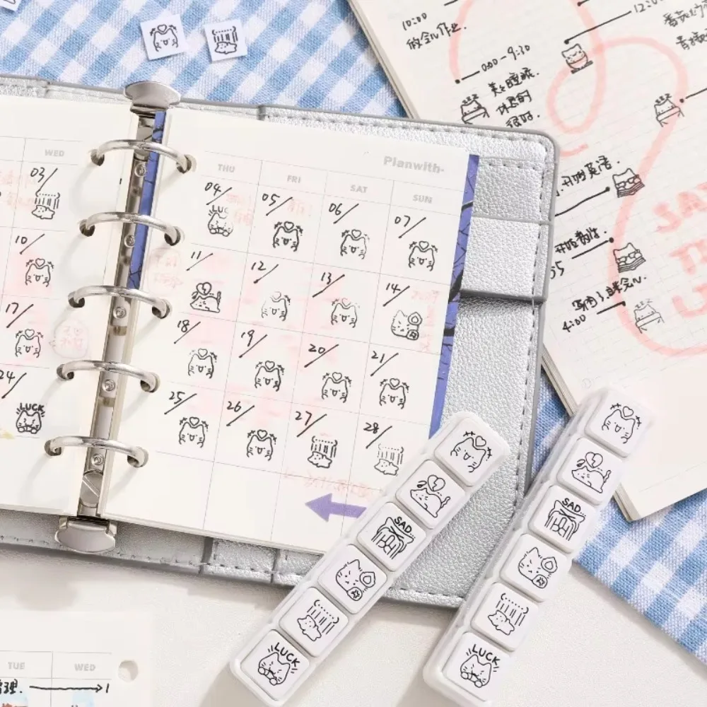 Cute Good Mood Series Cat Shape Stamp Mini DIY Cartoon Pattern Stamps Simple 6 Lines Diary Stamp Notebook Scrapbooking Decor - view 5