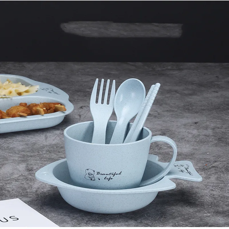 4 PCS/6PCS/children\'s cutlery set, anti-drop wheat partition plate, suitable for toddlers, children and adults