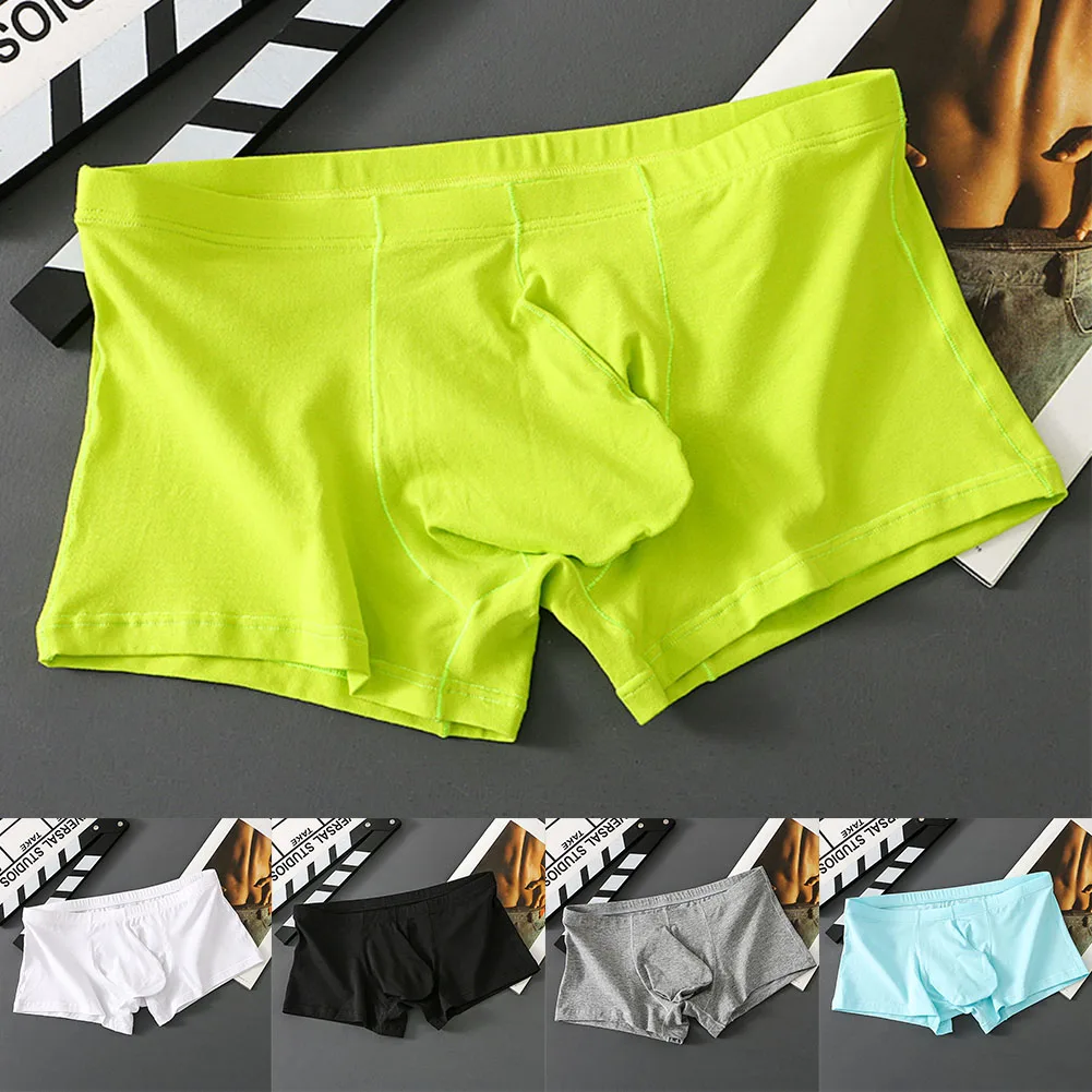 Men Ice Silk Boxer Briefs Big Bulge Pouch Shorts Trunks Solid Color Breathable Comfort Underpants Middle Waist Underwear