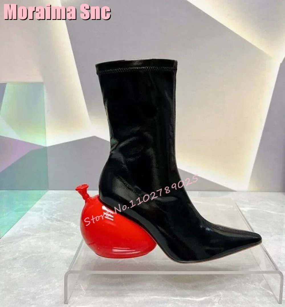 Fashion Unique Balloon Strange Heel Ankle Boots Pointed Toe Solid Women Shoes Autumn Winter Elegant Ladies Short Boots 2024 New