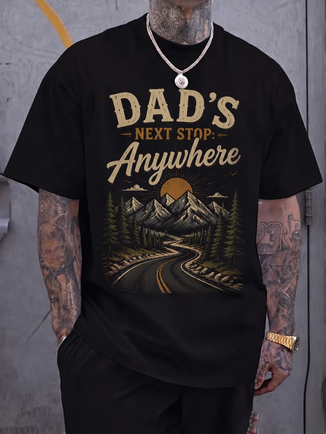 

Men Graphic t Shirt Short Sleeve Loose Fit 50 Cotton 50 Polyester Blend Vintage Mountain Road Dad Print Street Casual Summer