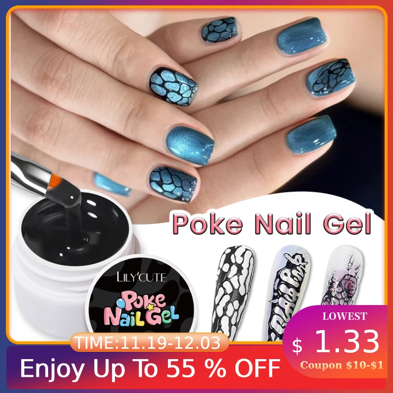 

LILYCUTE 8ml White Black Nail Poke Nail Art Glue Bubble Ocean Wave Pattern Hollow Painting Art Gel Sculpting Soak Off Varnish