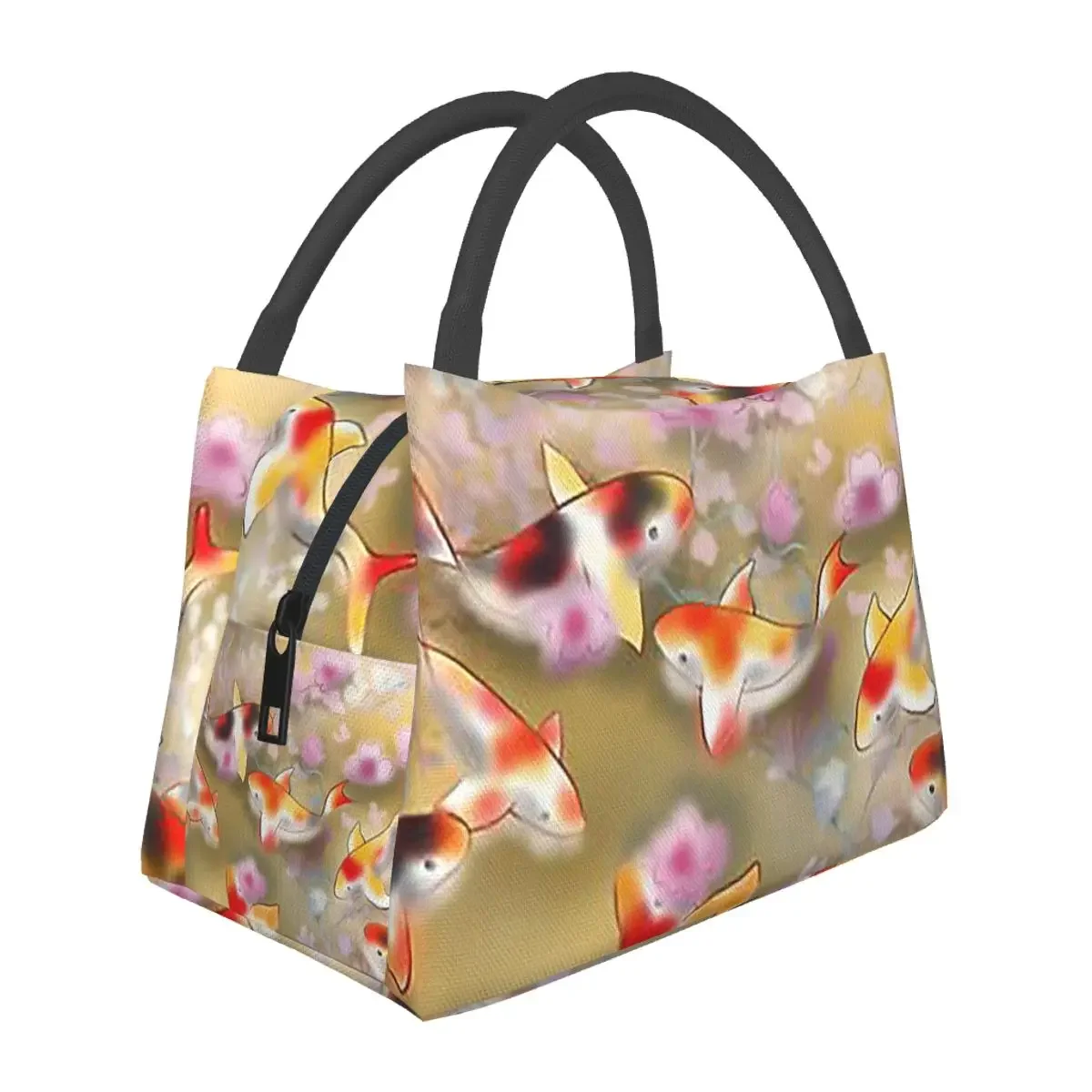 Watercolor Koi Carp And Sakura In Pond Cherry Lunch Bags Bento Box Portable Lunch Tote Picnic Bags Thermal Bag for Woman work