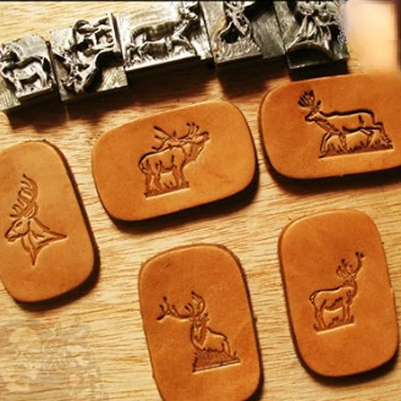 5pcs moose Leather Stamps Aluminum Embossing Stamping Mold Sika Patterns DIY Leathercraft Branding  Keychain Carving Press