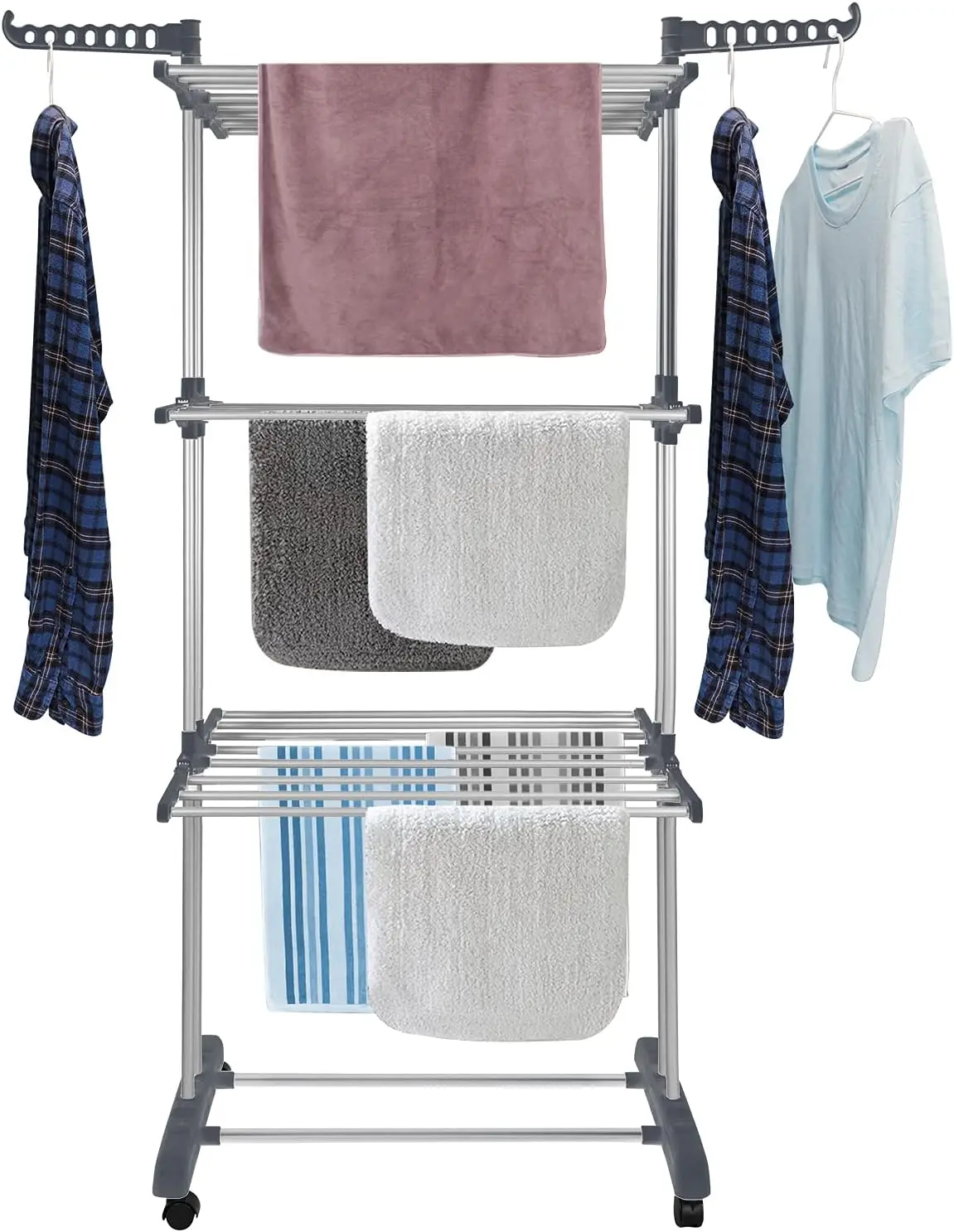 

Clothes Drying Rack Folding Clothes Rail 4 Tier Clothes Horses Rack Stainless Steel Laundry Garment Dryer Stand