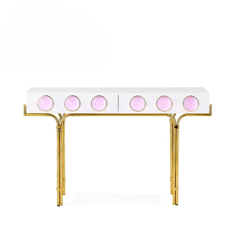 

Tall Console Table Gloss Brass Metal Frame Hallway Table Make up Table White Gold Modern