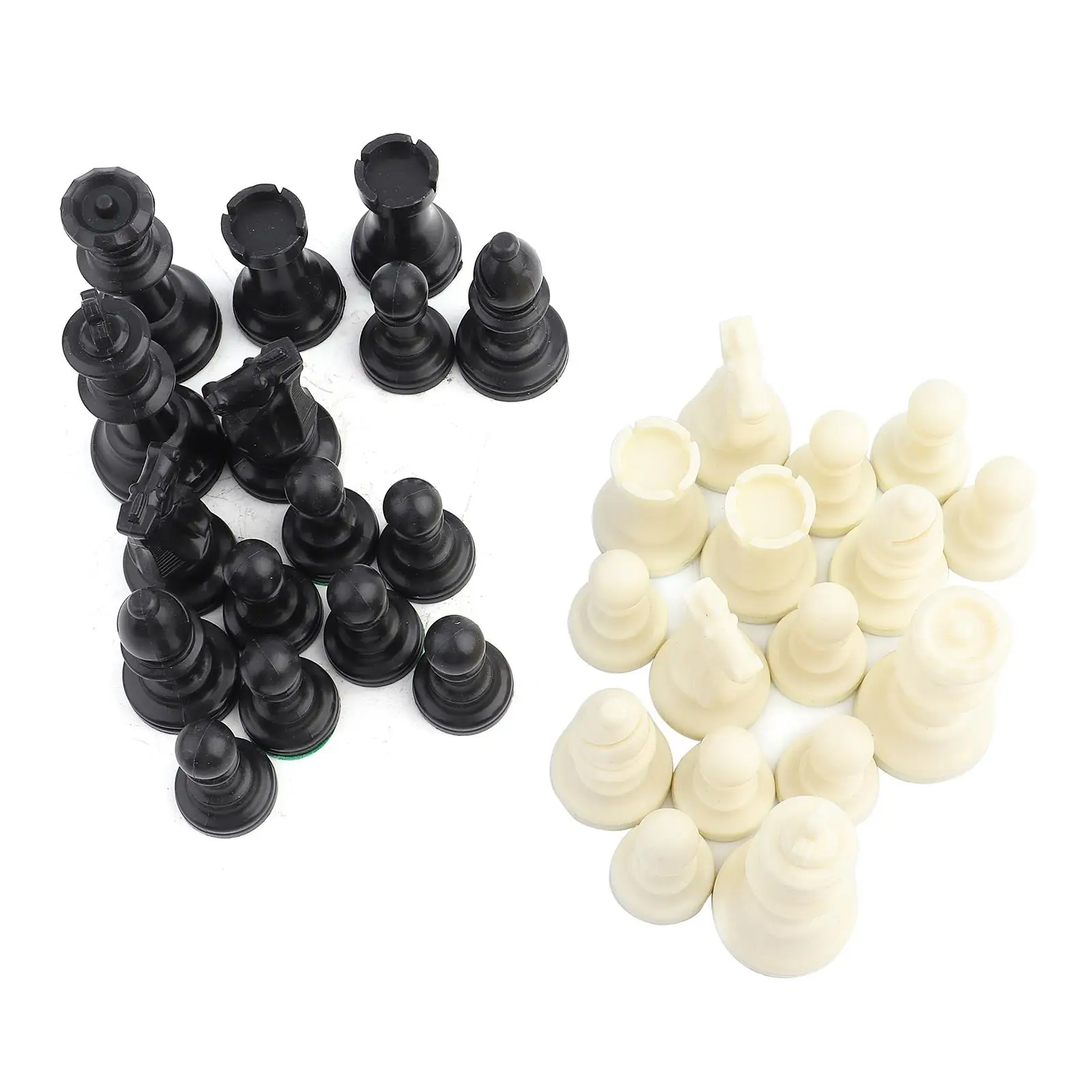 32 Pcs Plastic International Chess Set - 64/77MM Black & White Chessmen for Complete Game