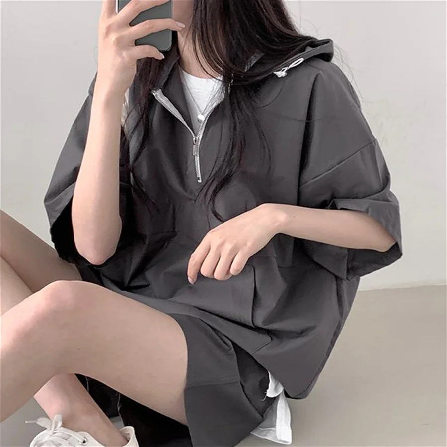 Chic Summer Hooded Tracksuit Loose Sports Short Sleeve Pullover T-shirt And Shorts Suit 2024 Women Casual Solid Color Outfits