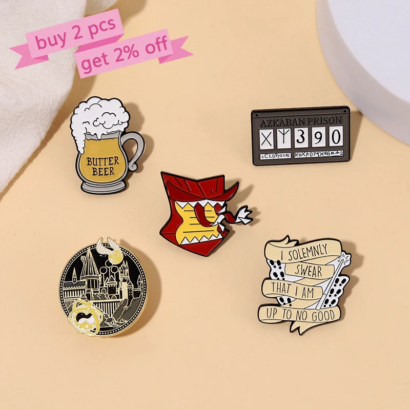 Magic World Enamel Pins Custom Train Tickets Sunglasses Howler Brooches Lapel Badges Witch Wizard Jewelry Gift for Kids Friends