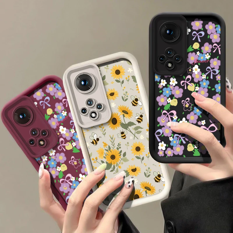 Shockproof Matte Silicone Phone Case For Huawei Honor 400 Lite 70 90 Lite 50 SE 20 300 Pro 200 Flower Bow Knots Bee Print Capa