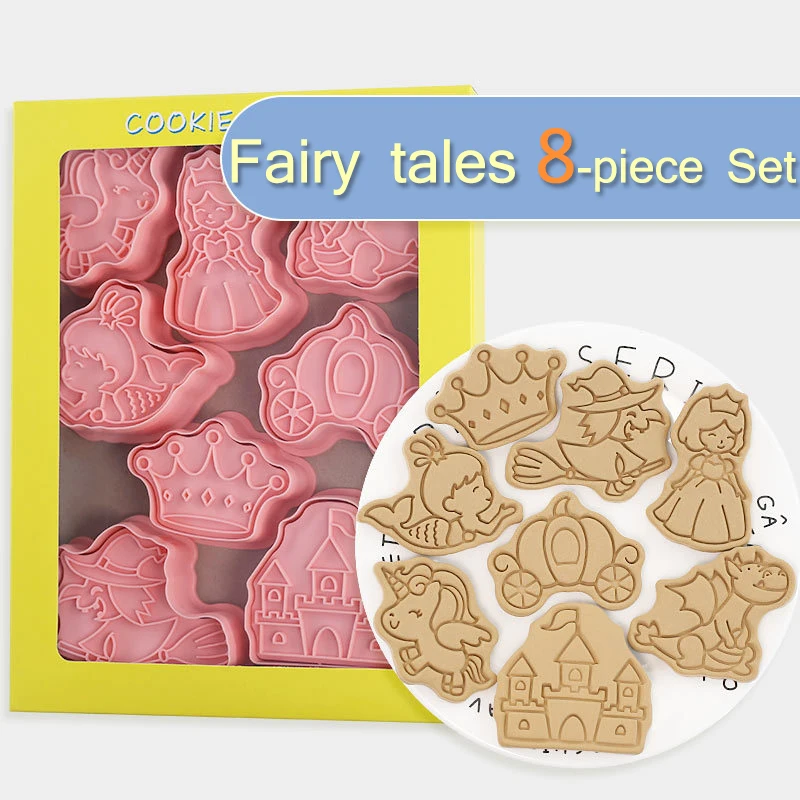 8 Pieces Fairy Tale Themes Frosting Sugar Cookie Mold Castle Mermaid Shape Biscuit Mold Cookie Cutter Baking Mold Cookie Stamps