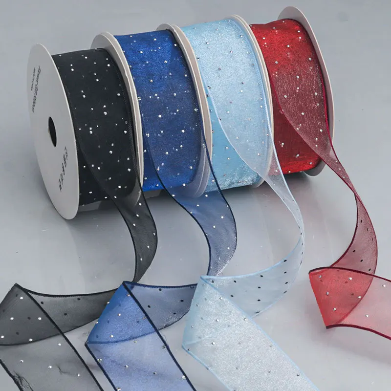 4cm transparent mesh hot diamond snow textile tape flower packaging ribbon handmade Diy bow headwear accessories ribbon