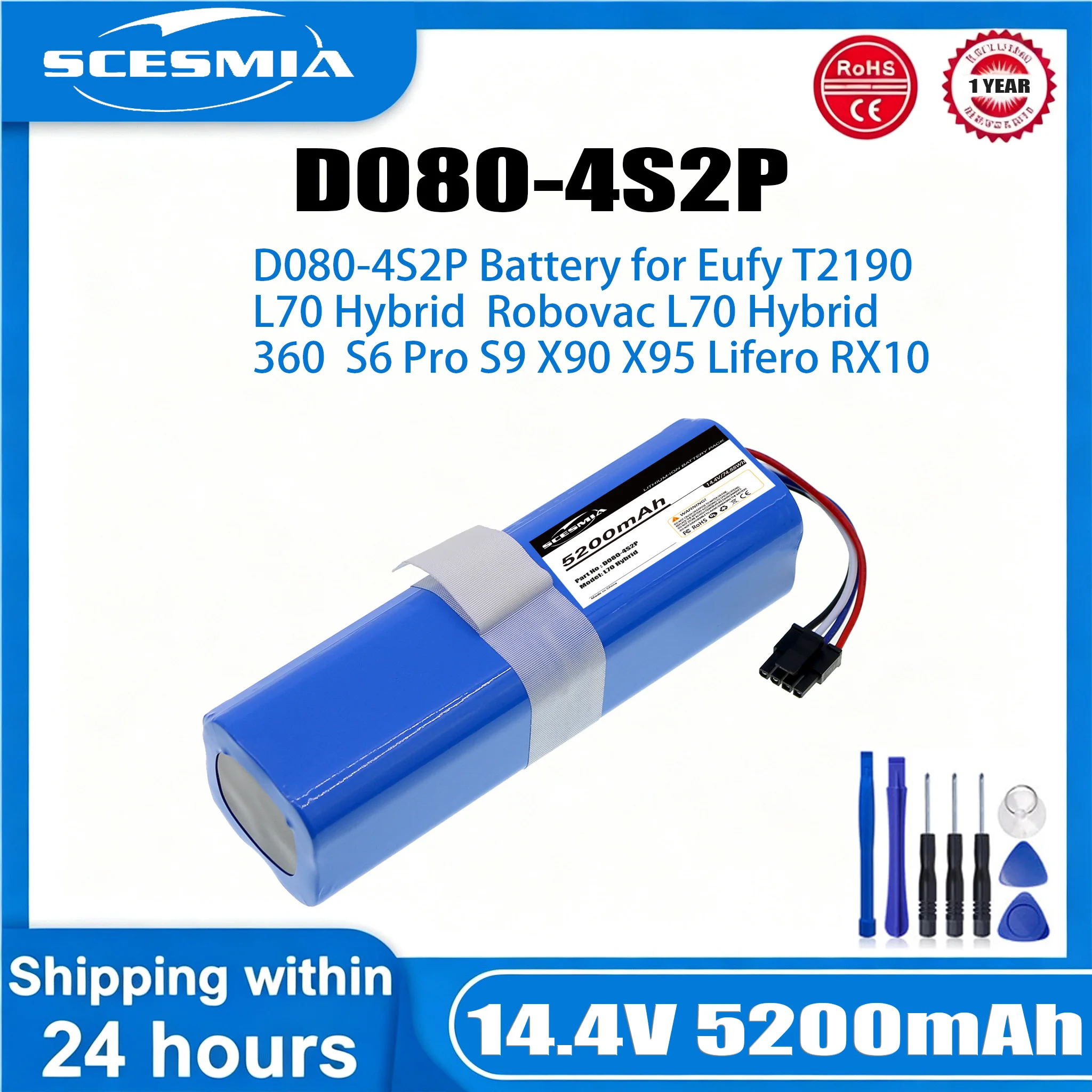 Vacuum Battery For 360 X90 X95 S9 S6 Pro Eufy L70 Hybrid Robovac L70 Hybrid T2190 T2190G21 Lifero RX10 INR18650M26-4S2P