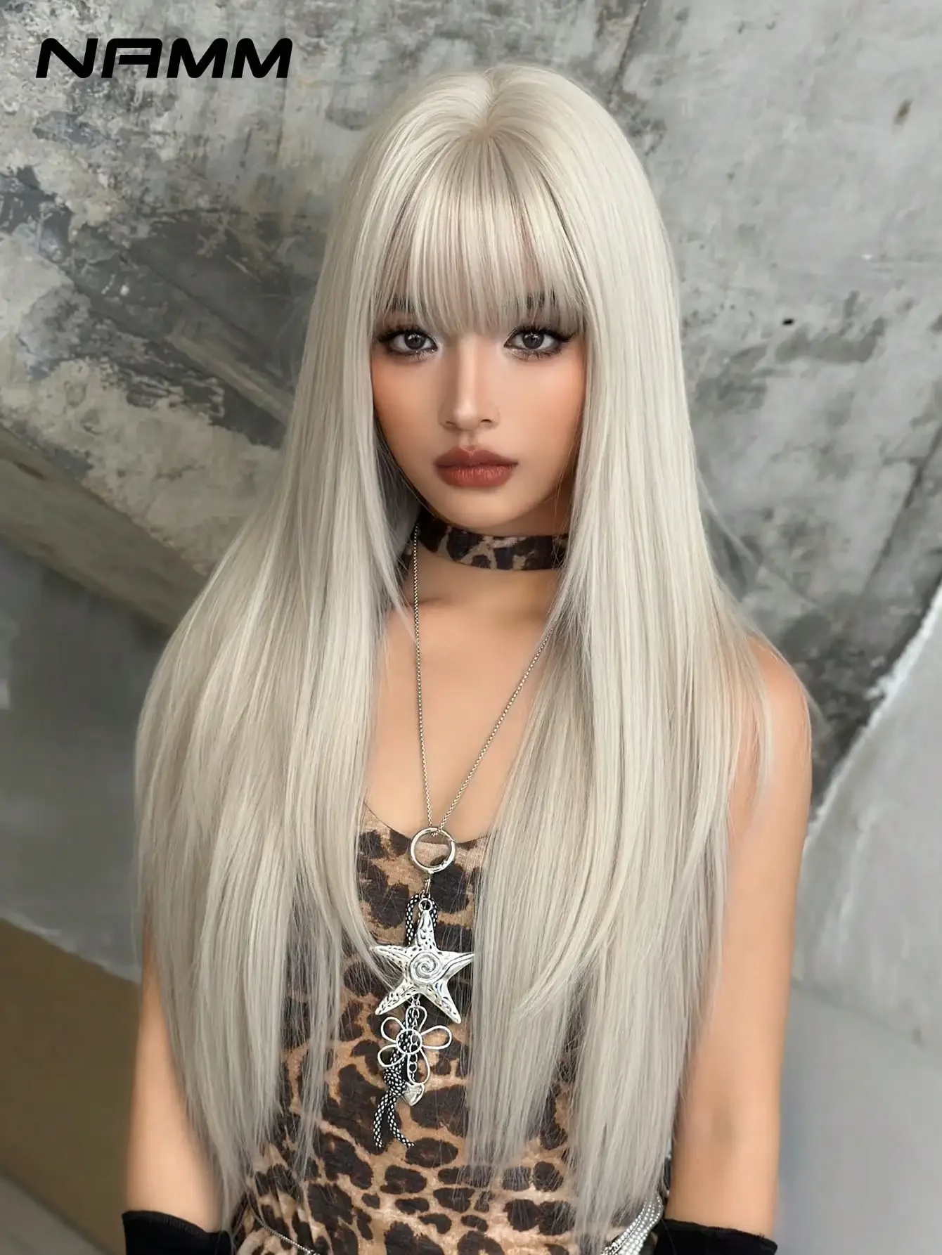 

NAMM 28 Inch Silver Extra Long Layered Hair Wig - Very Long Syntehtic Straight Wig With Bangs, Premium Soft Silky Waist Heat-Resistant Fiber Hair Full Machine Wigs For Women Daily Use Holidays - Perfect For Festival Party - Girls Gift Wig Accessories Wig