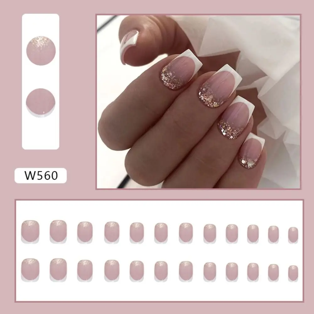 DIY Full Cover False Nails Short Detachable Nail Tips Square Shining Fake Nails Girls