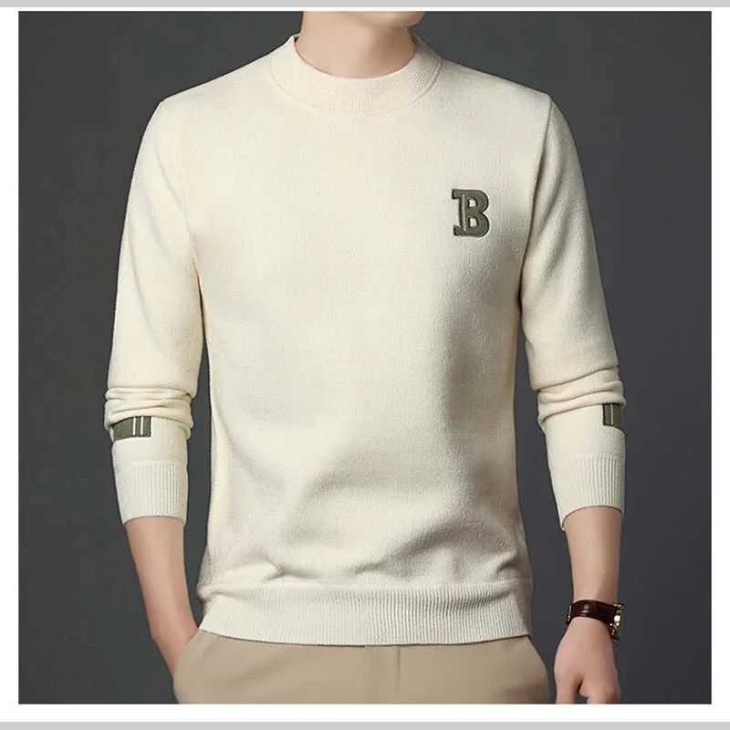 Luxury Spring and Autumn High-quality Warm Men\'s Casual Round Neck Pullover Sweater Embroidered Design Long-sleeved Top M-4XL