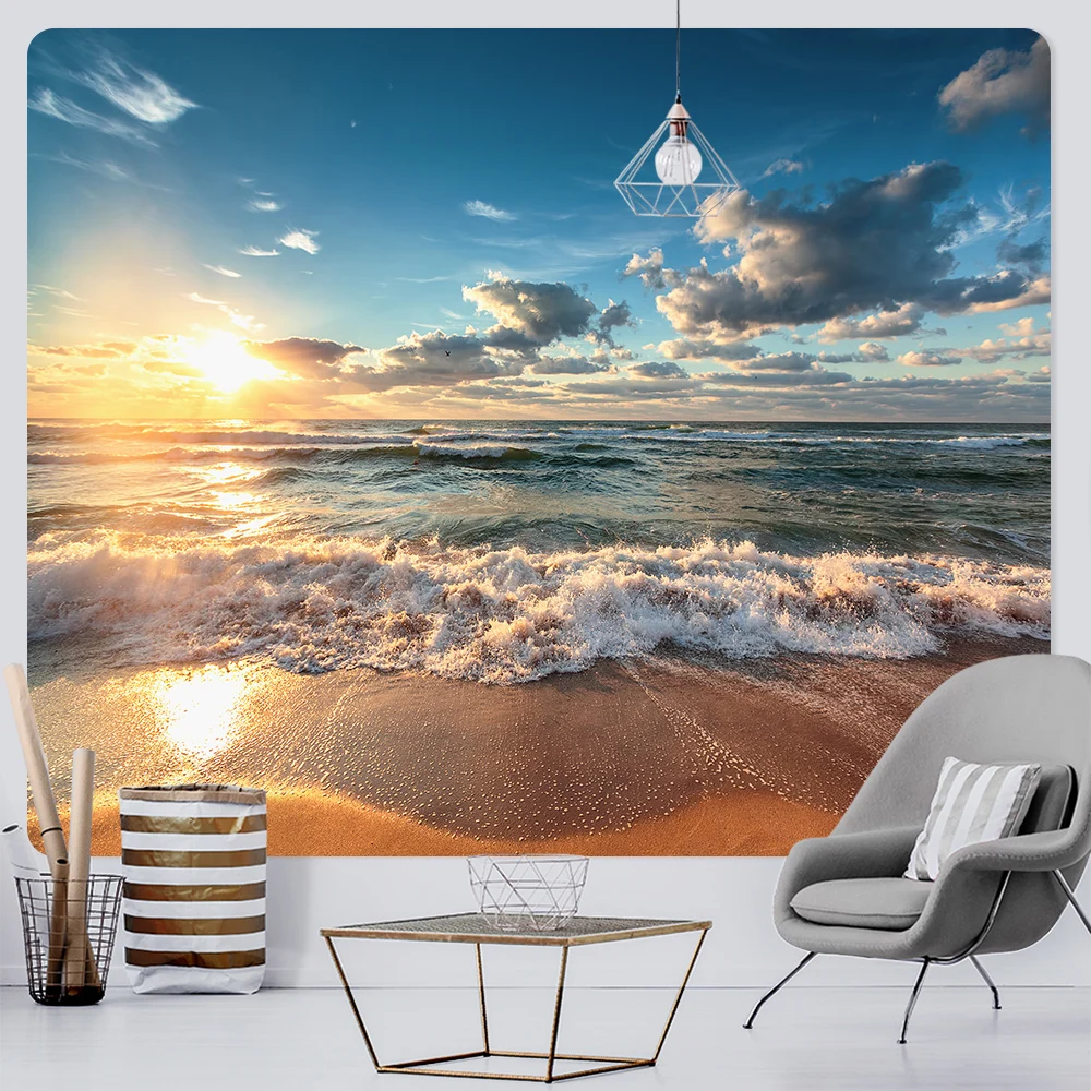 

Beach Sunrise Fantasy Scene Home Art Tapestry Hippie Bohemian Decoration Bedroom Background Wall