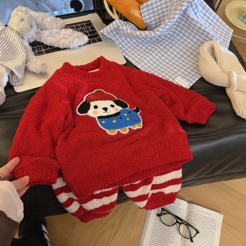 

2025 Family Plush Pajama Set, Cartoon Loungewear for Parents & Kids Matching Sleepwear