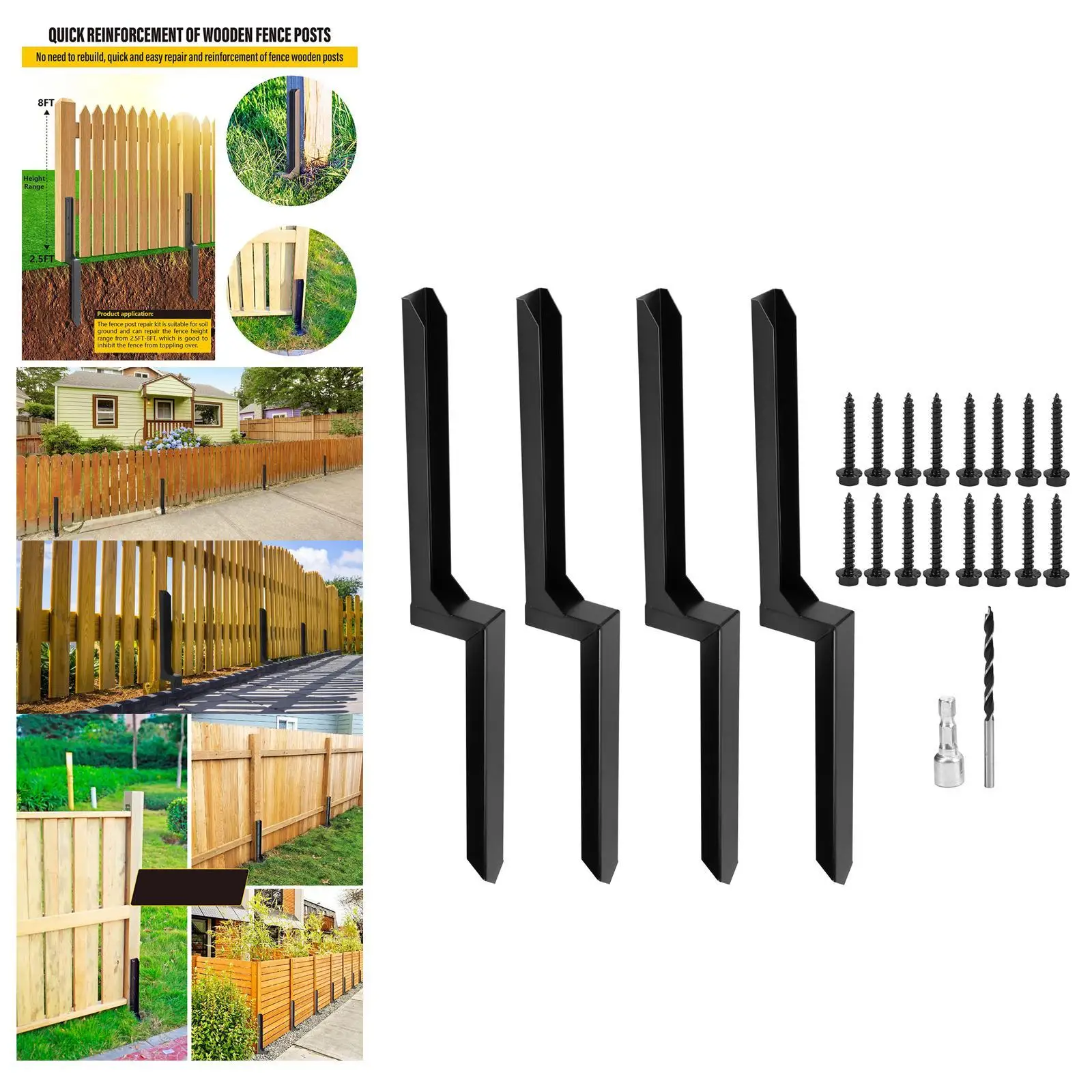 

Fence Post Repair Stakes Wear Resistant 4Pcs for Repair Broken Fence Post