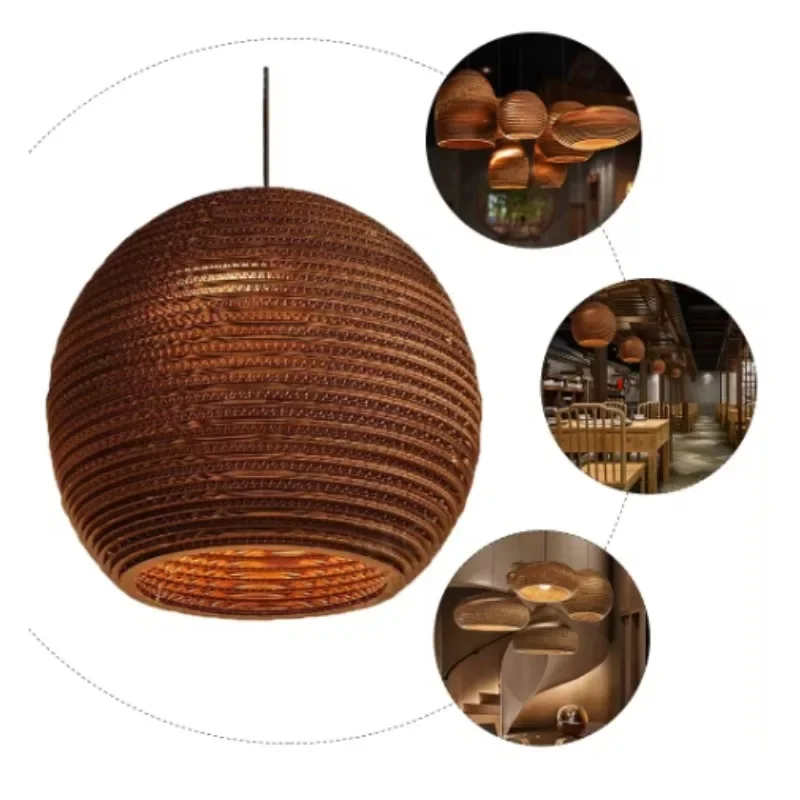 Bamboo Wooden Light Handmade Rattan Chandelier Round Design Paper Bee Accent Hanging Cardboard Living Room Decorative Lighting