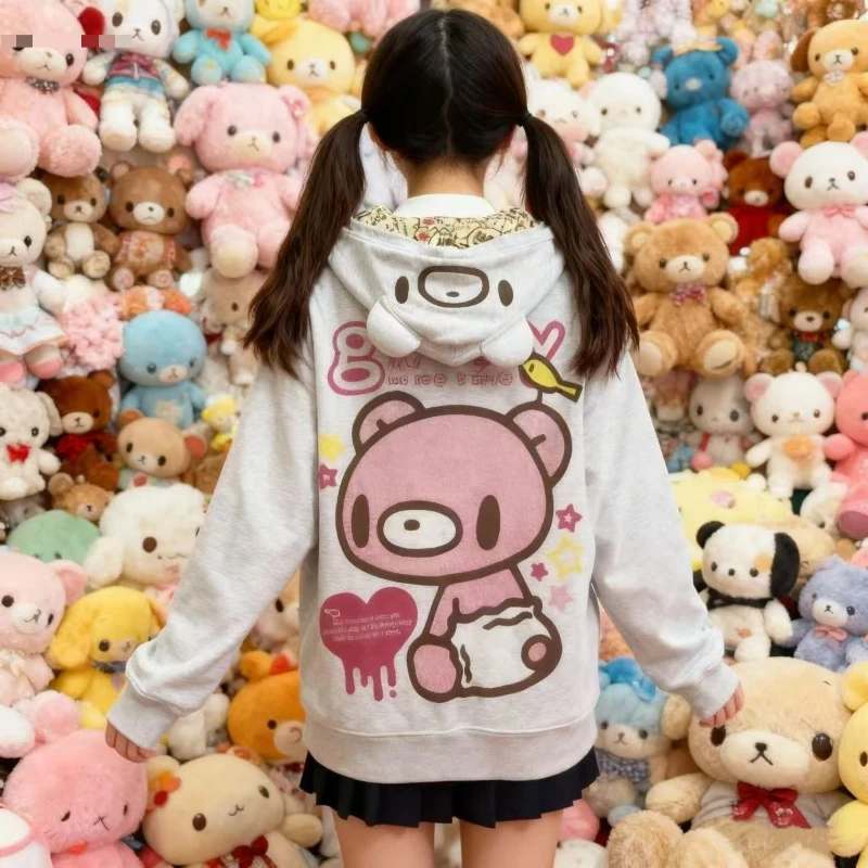 Y2K Harajuku Sweet Edgy Vampire Gloomy Bear Graphic Print Hoodie Women Oversized Loose Fit Ear Hood Casual Streetwear Sweatshirt - view 4