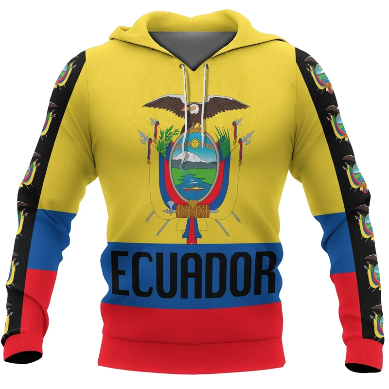 Ecuador Flag Map Graphic Sweatshirts Ecuadorian National Emblem Hoodies For Men Clothes Casual Male Hoody Sport Pullovers Tops