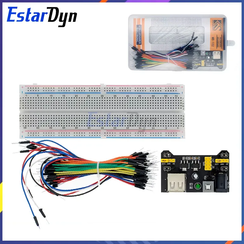 Estardyn 3.3V/5V MB102 Breadboard power module+MB-102 830 points Solderless Prototype Bread board kit +65 Flexible jumper wires