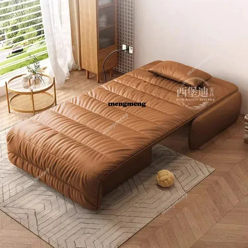 New arrive Smart electric leather sofa bed bedroom living room office push-pull foldable dual-purpose small apartment lazy multi