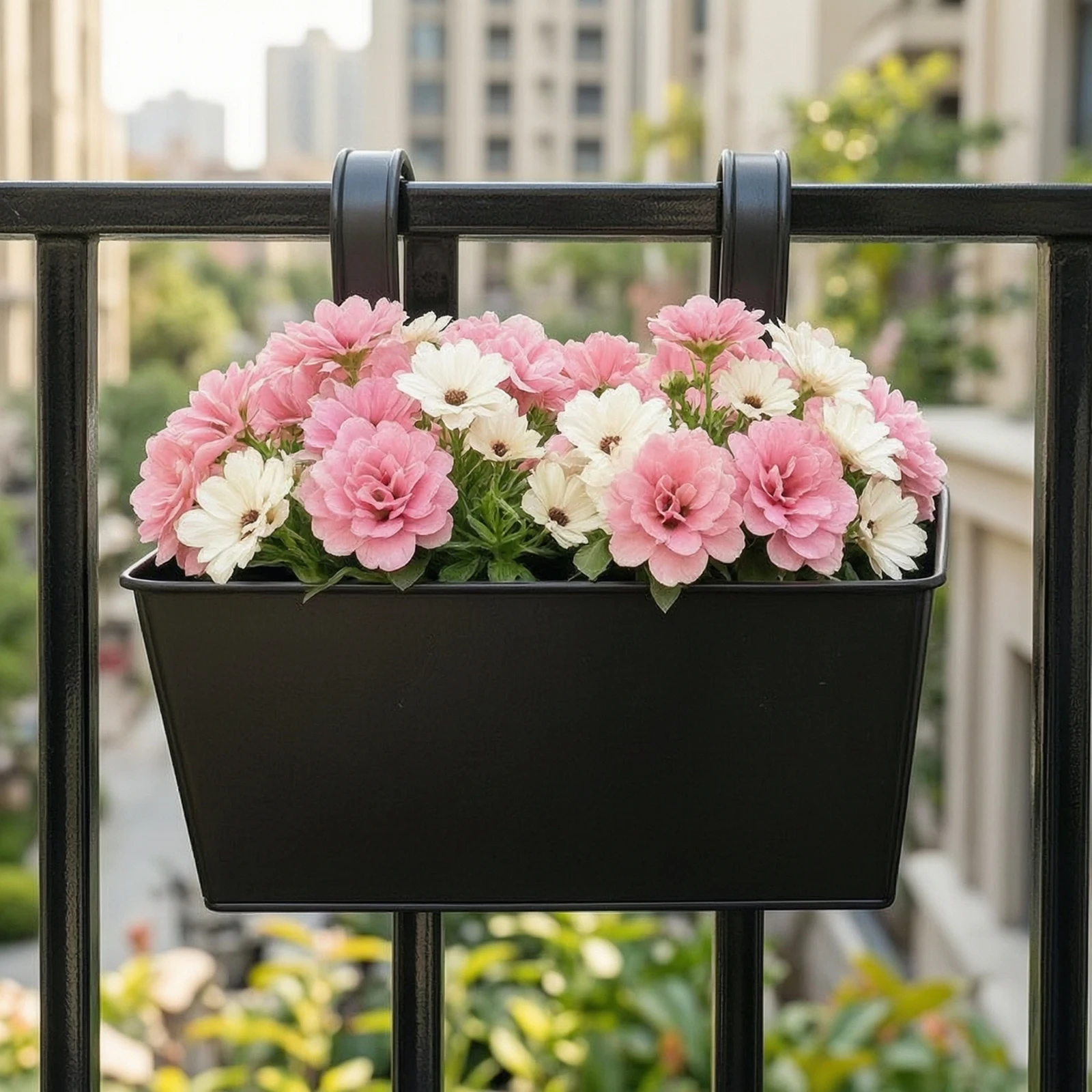 2 Pieces Hanging Flower Box Outdoor Hanging Planter Balcony Planter Space-Saving Long-Lasting for Apartment Dwellers, Railing