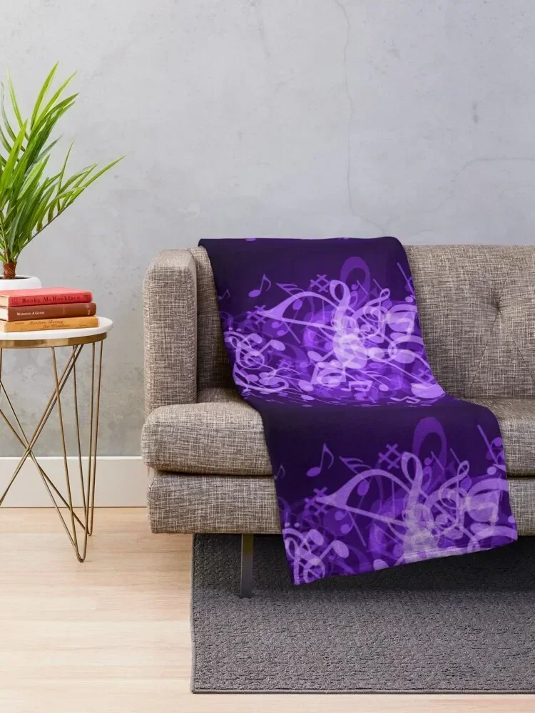 Purple Glow Music Notes Throw Blanket Comforter Sofa Quilt Vintage Blankets