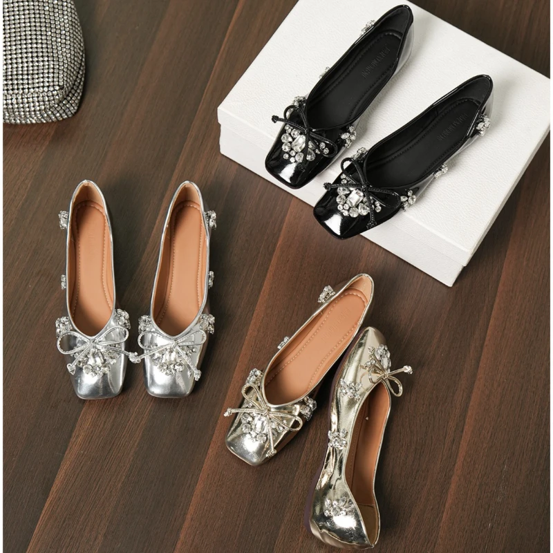 Mesh Luxury Rhinestones Flats Women Shoes Round Toe Shallow Casual Beach Shoes Female Soft Sole Fashion Designer Mary Jane Shoes view 5
