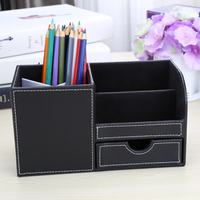 Home Office Desk Organizer PU Leather Storage Box Pen Pot Pencil Holder Remote Control Box Name Card Holder Stand