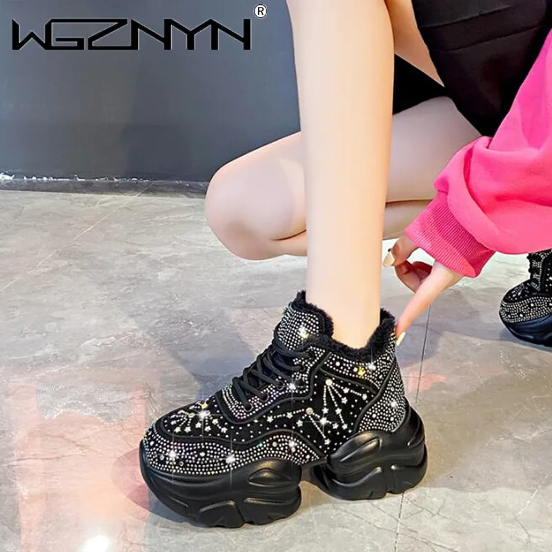 2024 Fashion Women Shoes New Winter Warm Women Sneakers Diamond Luxury Designer Casual Ankle Boots Platform Shoes Zapatos Mujer