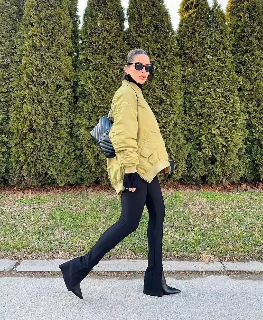 Olive green Oversize Jacket Women Chic Lady High Street Bomber Jacket Orange lining Coat Top Female 2023 NEW