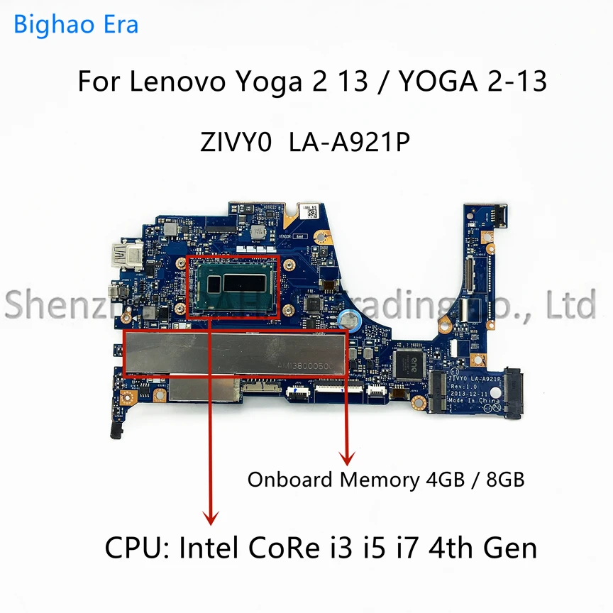 

ZIVY0 LA-A921P For Lenovo Yoga 2 13 Laptop Motherboard With i3-4030U i5 i7-4510U 4G/8GB-RAM Fru:5B20G55982 5B20G55969 5B20G19198