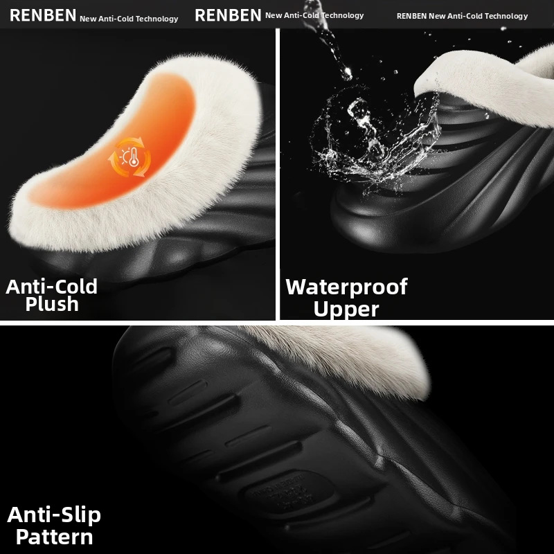 زوج واحد من شباشب القطنية الدافئة، مضادة للانزلاق، مقاومة للماء وأكثر راحة ماصة للصدمات