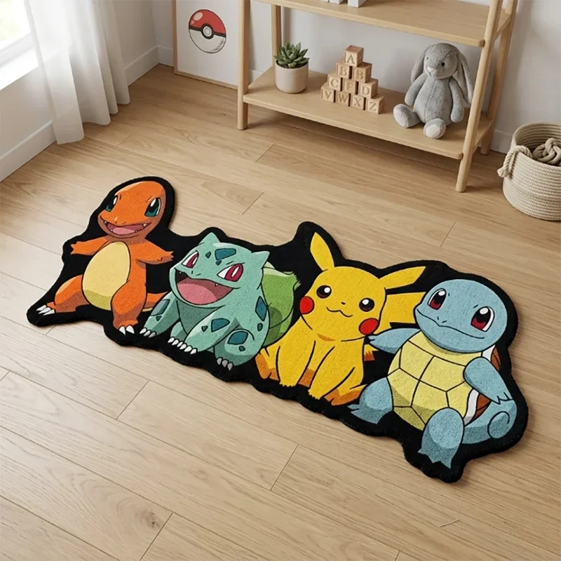Cute Pikachu Charmander Bulbasaur Squirtle Anime Rug Doormat, Printed Soft Anti-Slip Floor Mat for Bedroom Home Decor